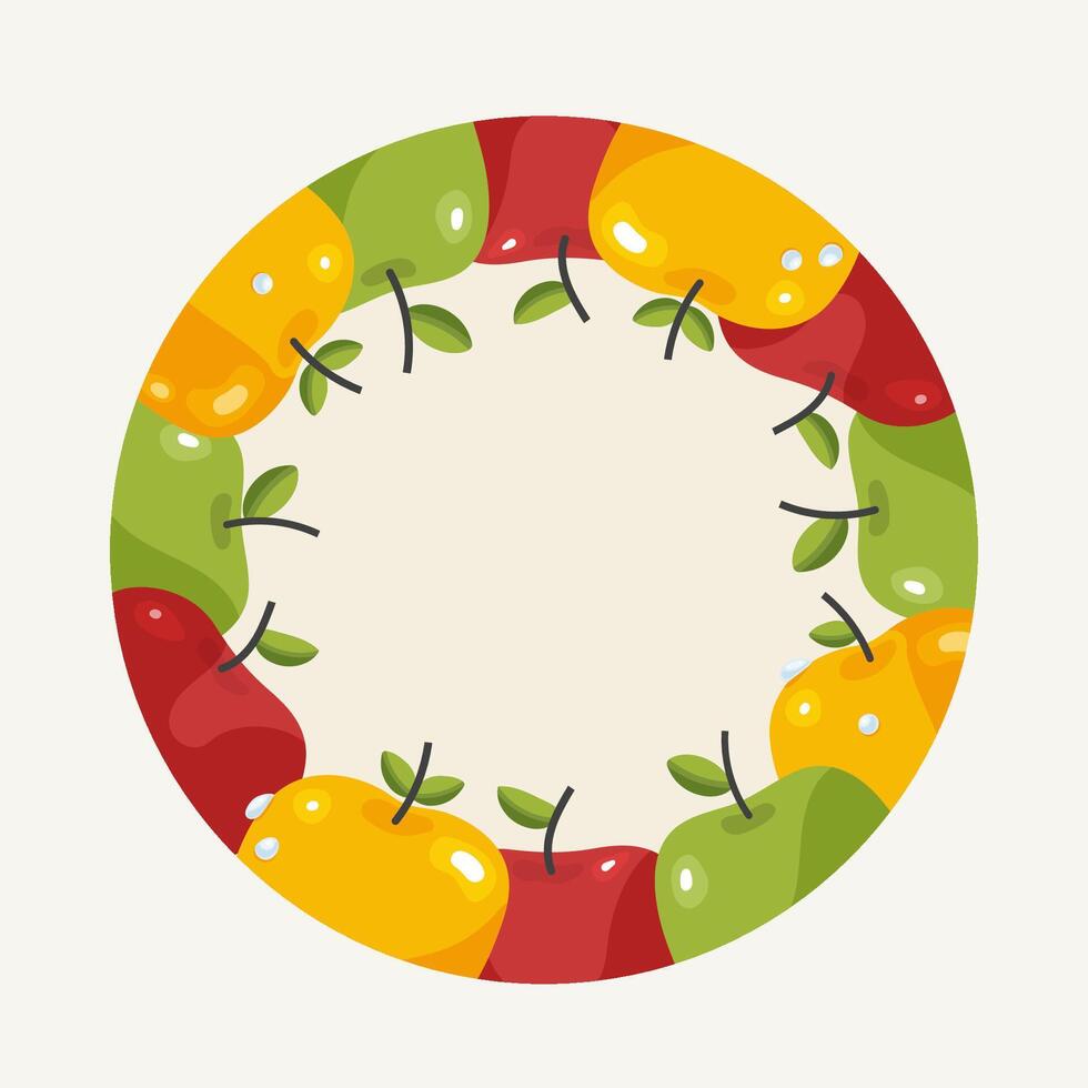 illustration of a circular frame made of green and red apples, good for postcard and invitation templates vector