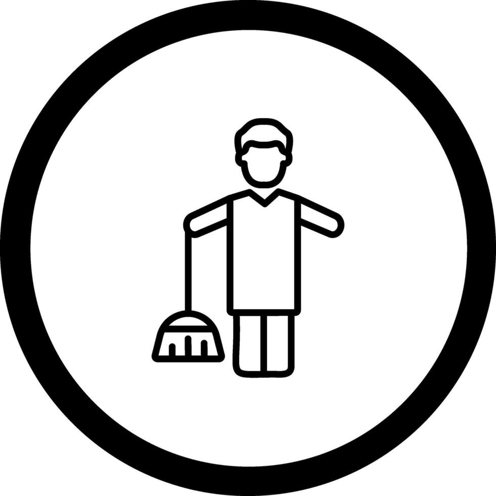 Man Sweeper Working Mobile Application Style Illustration vector
