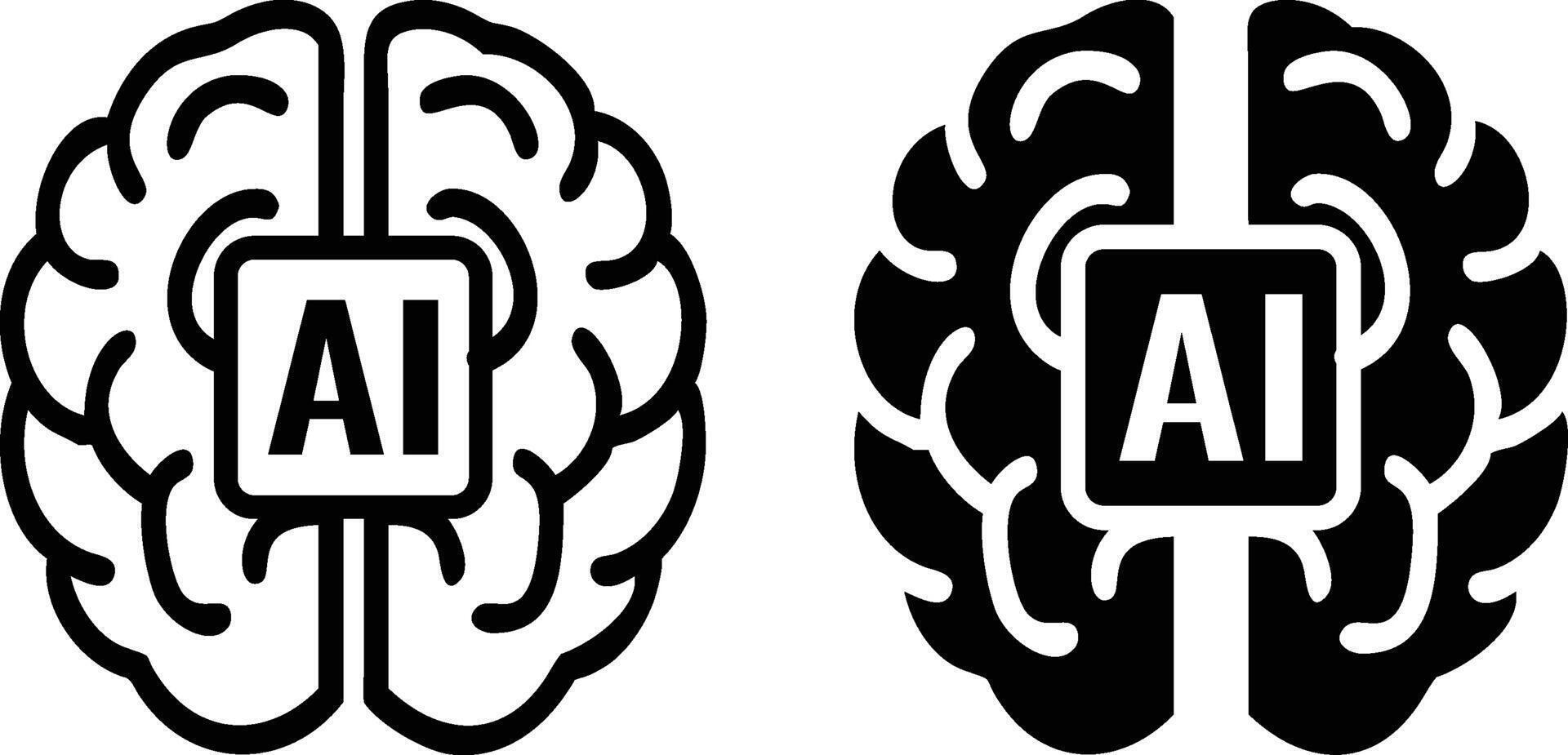 AI Brain Icon, Artificial Intelligence Neural Network Symbol, Machine Learning Mind , Technology Silhouette vector