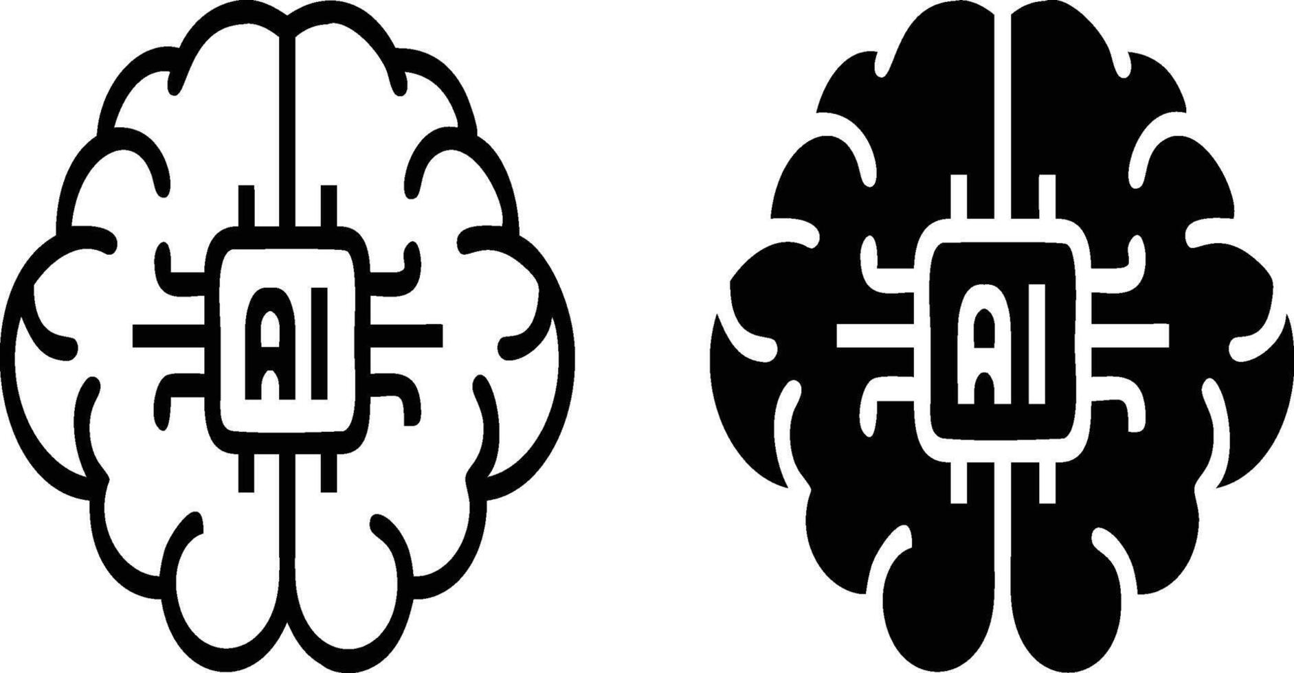 Two black and white images of a brain and a computer vector