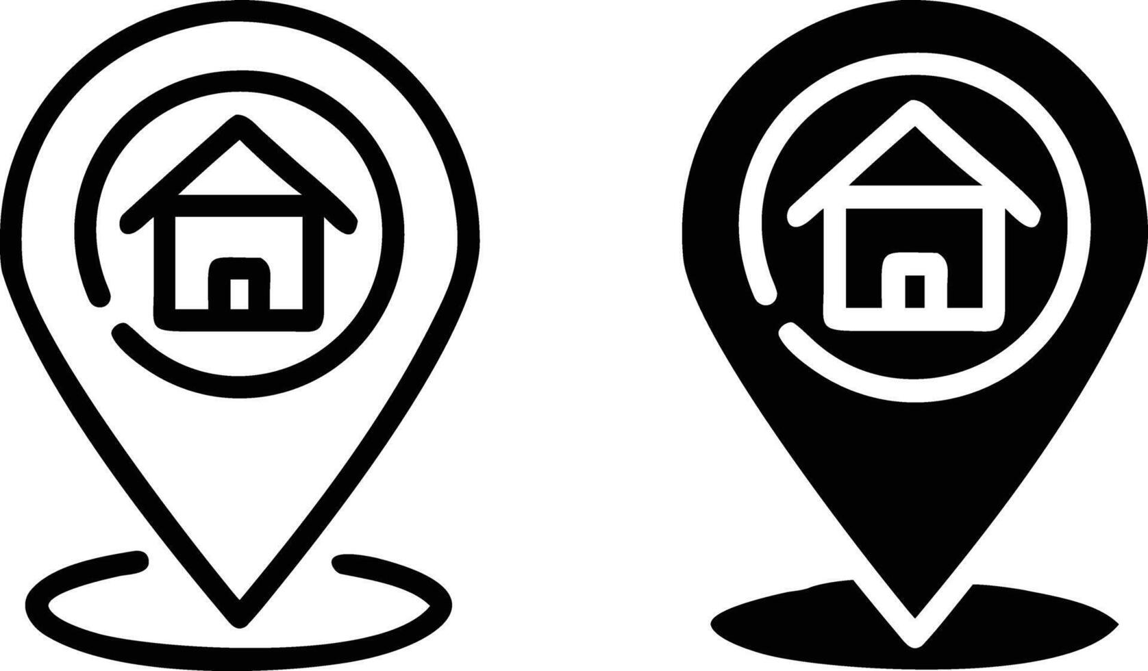 Two house icons with a map pointer on a white background vector