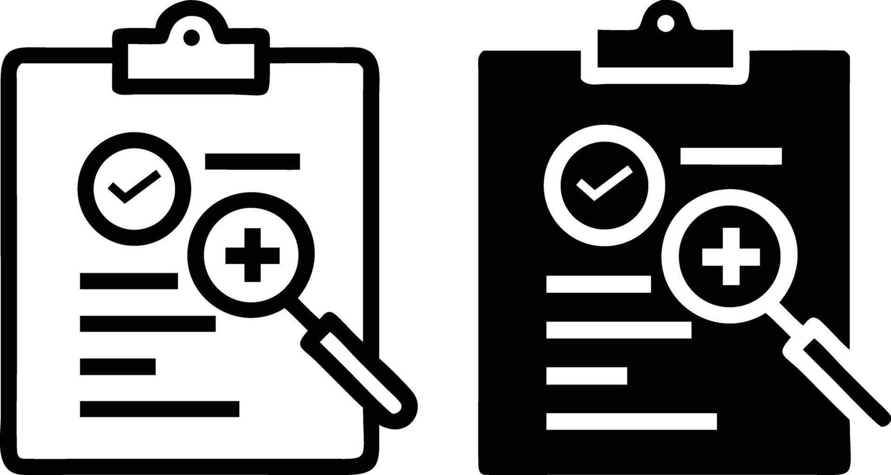 A clipboard with a magnifying glass and a check mark vector