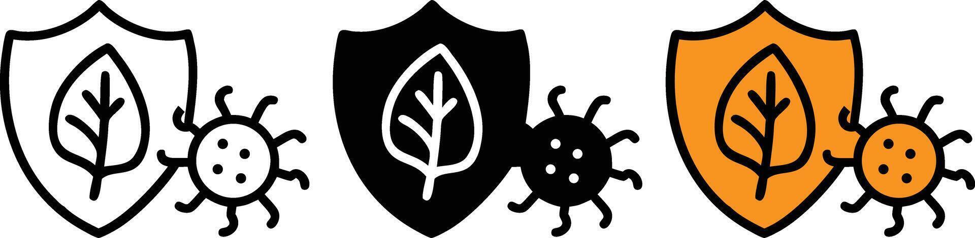 Three different types of shields with leaves and bugs vector