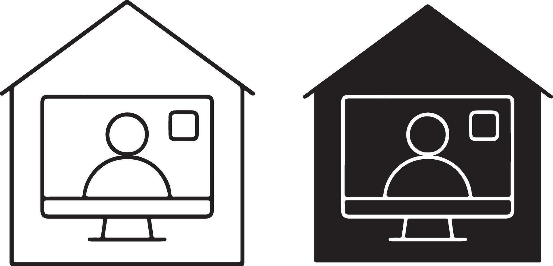 Two icons of a computer and a person in a house vector