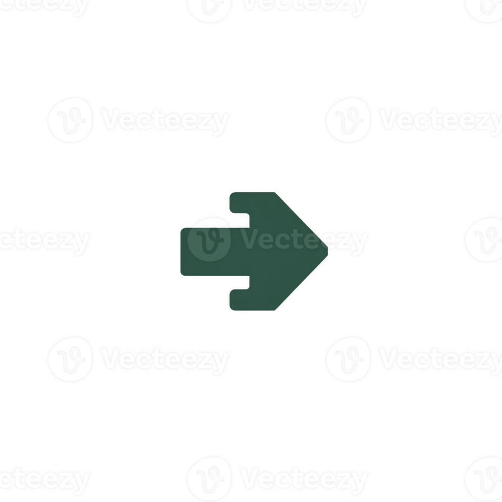 Green arrow pointing to right on transparency background, symbolizing direction or movement. simple design conveys sense of guidance or navigation png