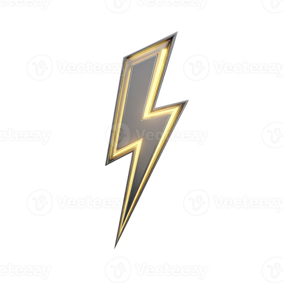 Metallic lightning bolt icon with golden outline, symbolizing power and energy. sleek design and shiny finish give it modern and dynamic appearance, perfect for digital use png