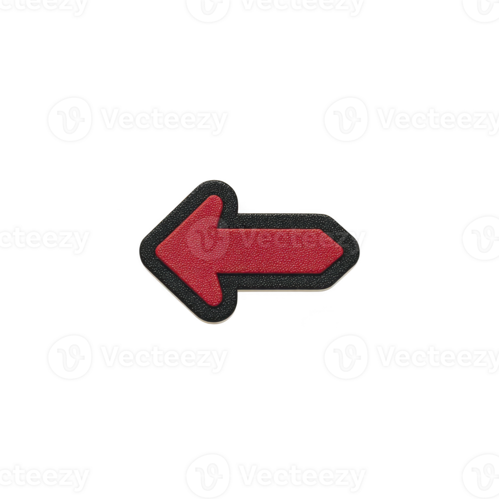 Red arrow pointing left with black outline on transparent background, symbolizing direction or navigation. bold color and simple design make it easily noticeable png