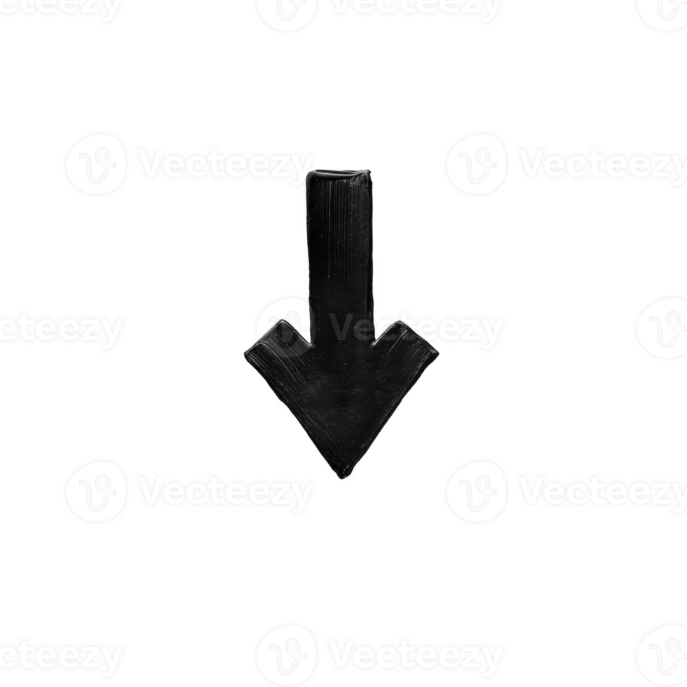 Black hand drawn arrow points downward on plain transparency background, conveying direction or emphasis. simple design is suitable for presentations or graphic projects png