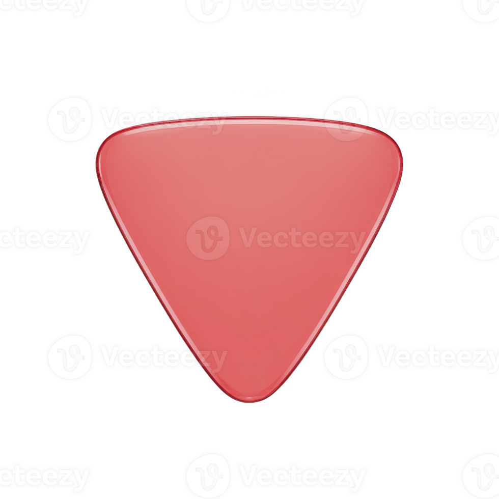 Red guitar pick with smooth, glossy finish and triangular shape, isolated on transparency background png