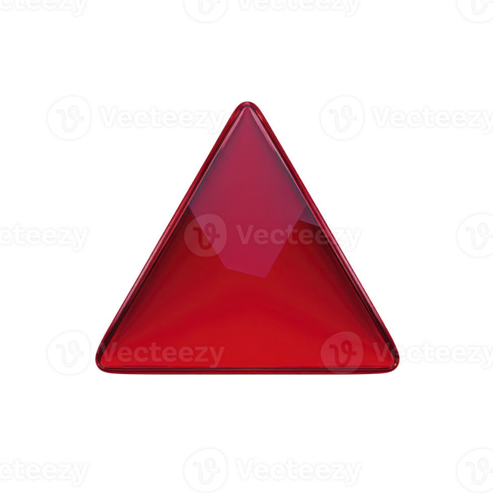 Shiny red glass triangle with reflective surface, isolated on transparency background, creates modern and sleek appearance. geometric shape is simple yet striking png