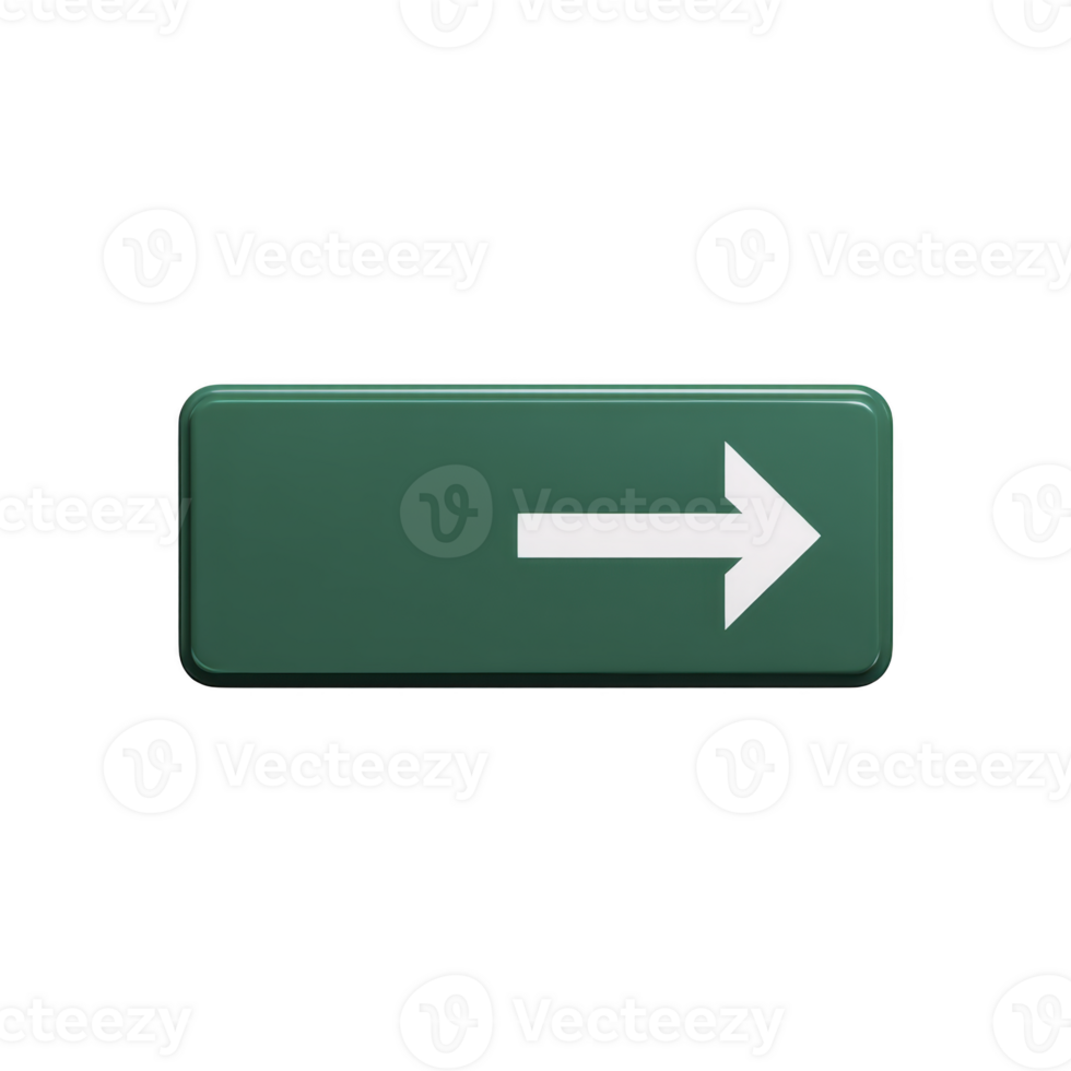 Green rectangular sign with white right pointing arrow, commonly used for indicating direction or exit routes in buildings. simple design ensures clear visibility png