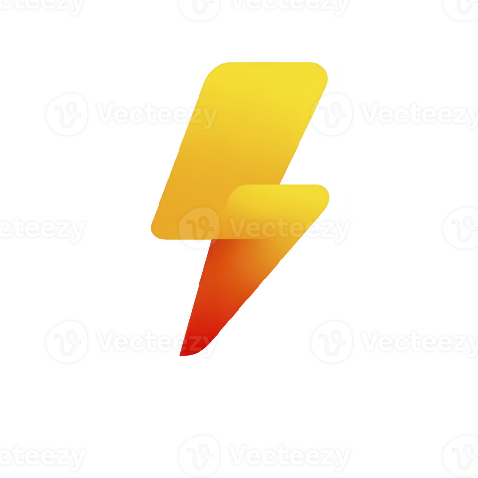 Stylized yellow and orange lightning bolt icon on transparent background, symbolizing energy and power. gradient effect adds dynamic and modern touch to design png
