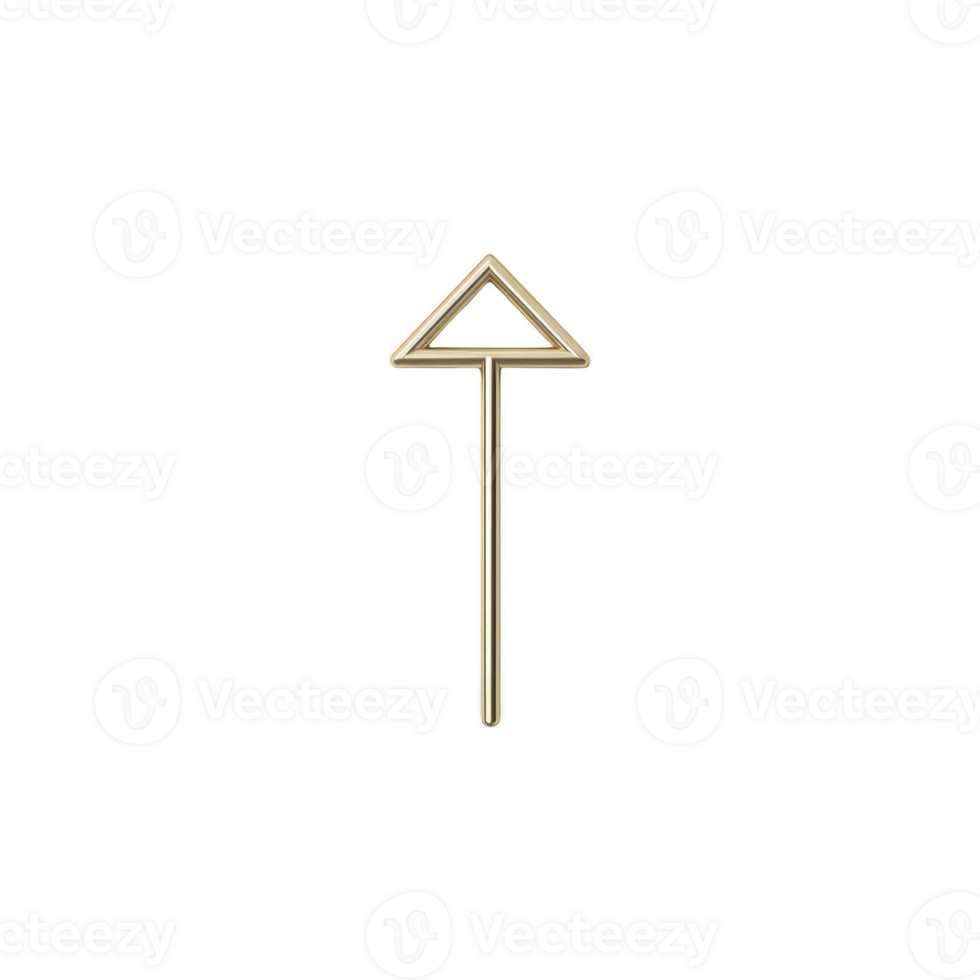 Simple, elegant gold arrow pointing upwards with triangular head on transparency background, symbolizing direction and progress png