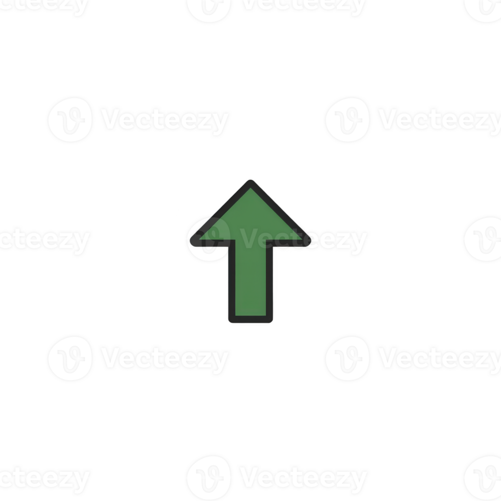 Green upward arrow icon on transparent background, symbolizing direction or increase. simple design is often used in digital interfaces to indicate progress or navigation png