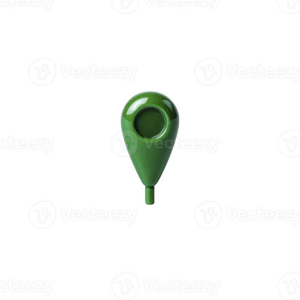 Green, glossy, teardrop shaped object with circular indentation in center, resembling location pin. object is isolated on transparency background png