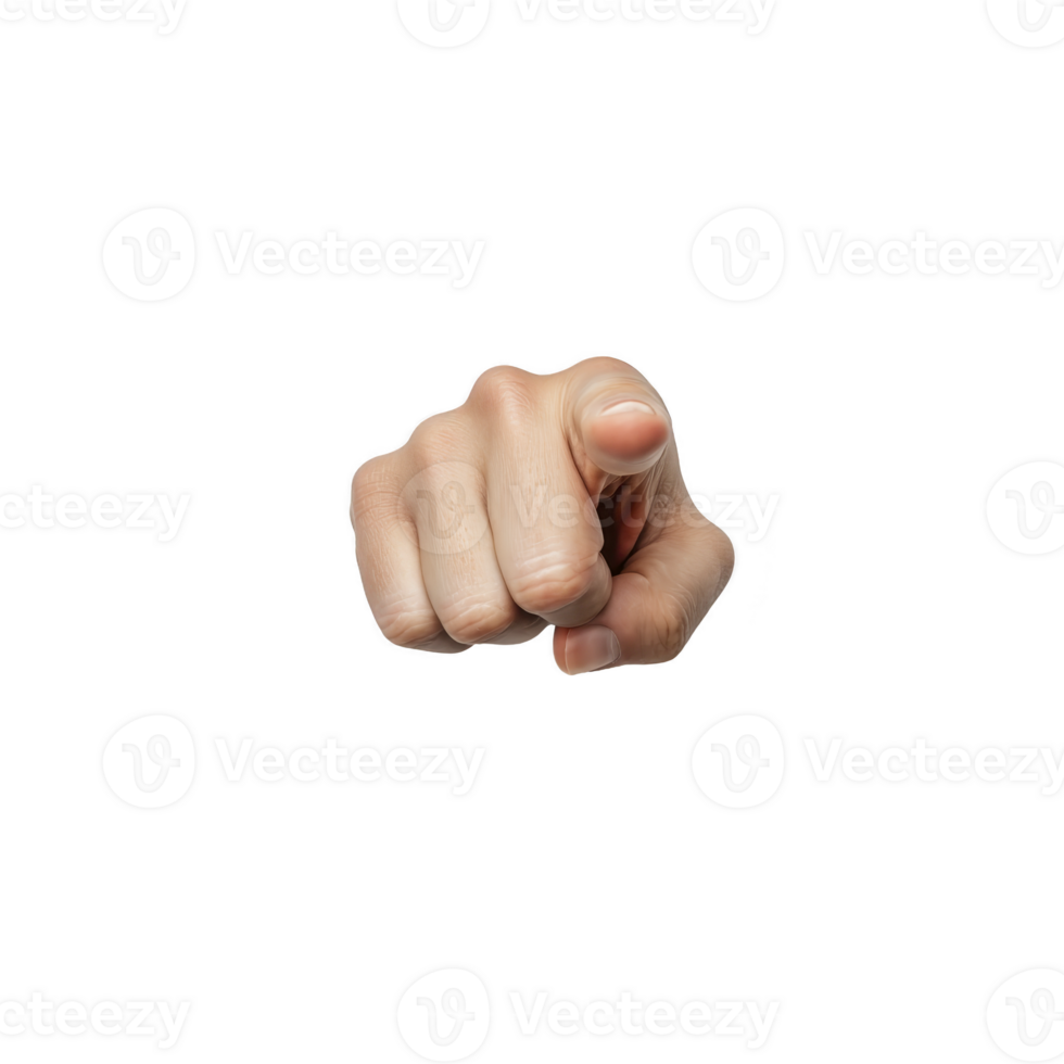 Hand pointing directly at viewer, isolated on transparency background, creates sense of direct engagement and focus. gesture is clear and attention grabbing png