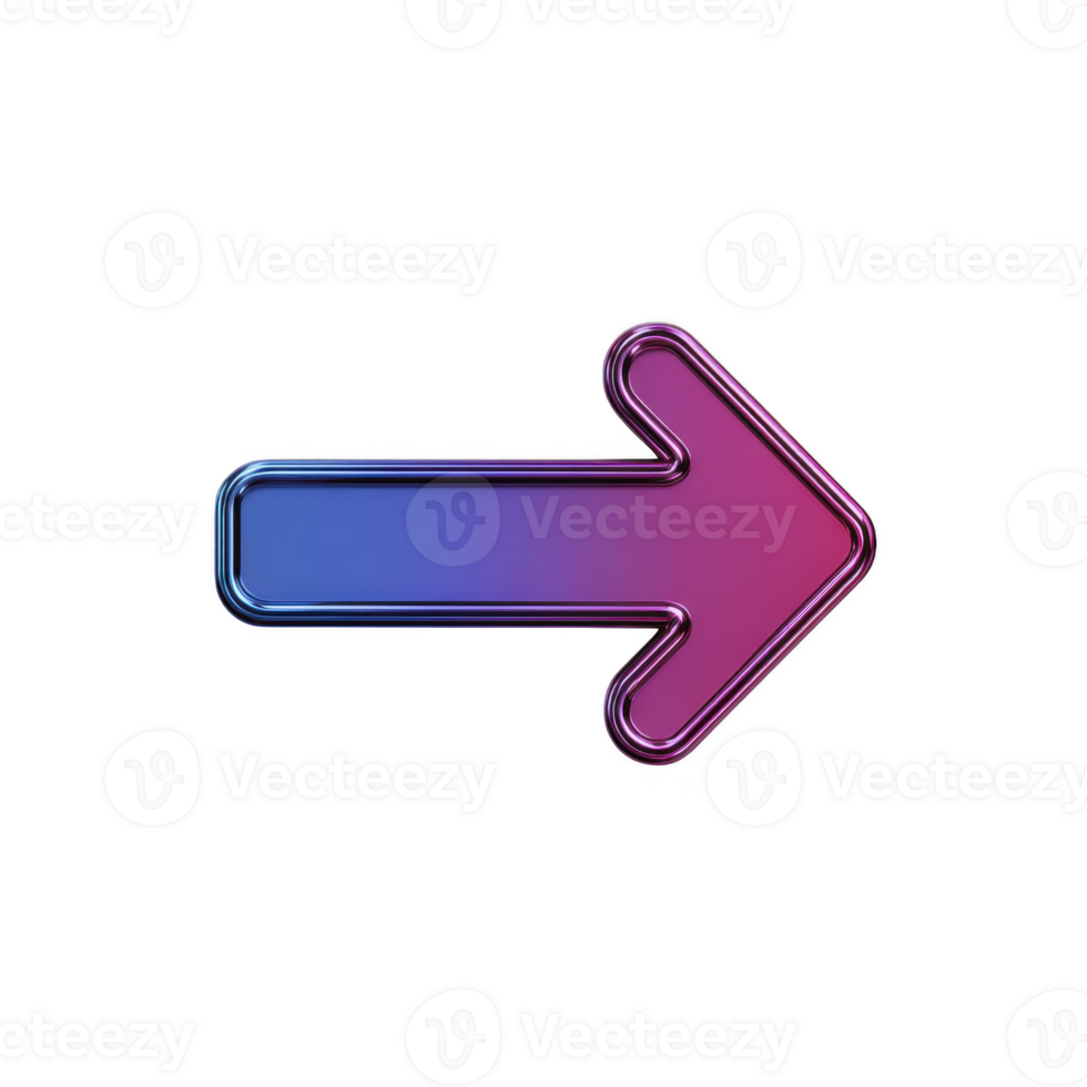 Vibrant gradient arrow icon with glossy finish, transitioning from blue to pink, pointing to right. design is modern and eye catching, suitable for digital interfaces png