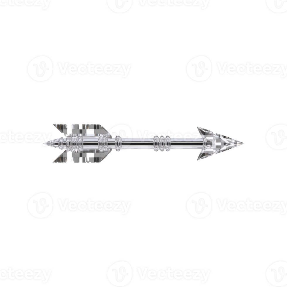 Sleek, transparent glass arrow with sharp tip and detailed fletching, reflecting light on transparency background. arrow elegant design and clarity create modern, artistic impression png