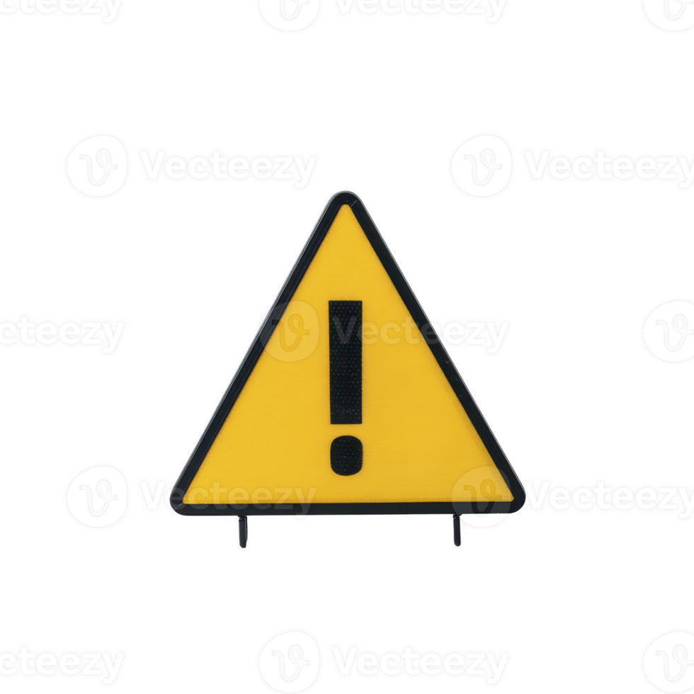 Yellow triangular warning sign with exclamation mark in center, symbolizing caution or alert. sign is isolated on transparency background, emphasizing its importance png
