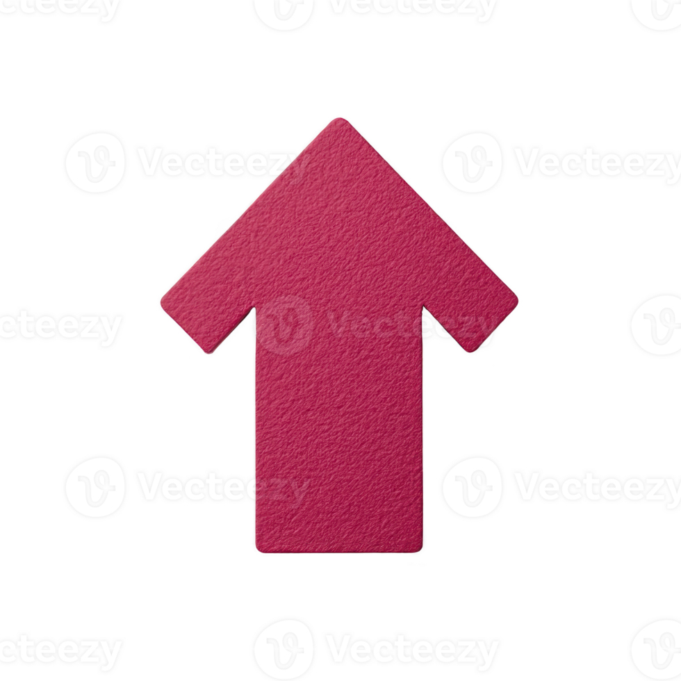 Red textured upward arrow symbol on transparency background, representing direction or progress. arrow bold color and simple design convey sense of movement and positivity png