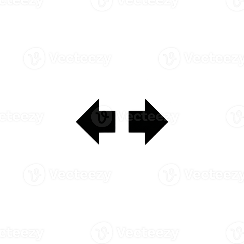Two black arrows pointing opposite directions transparent background, symbolizing choice or direction. left arrow points left, and right arrow points right, creating sense of balance and decision png