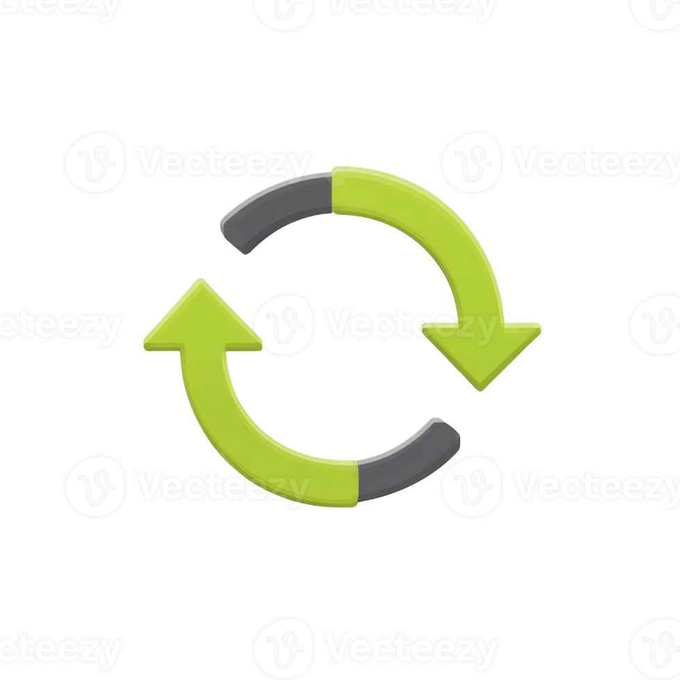 Circular green and gray arrows form refresh symbol, representing recycling or updating. arrows are curved and point in continuous loop, symbolizing renewal or synchronization png