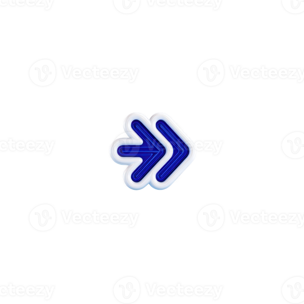 Blue double arrow icon with white outline, pointing to right, on transparent background. design is simple and modern, suitable for digital interfaces or navigation purposes png