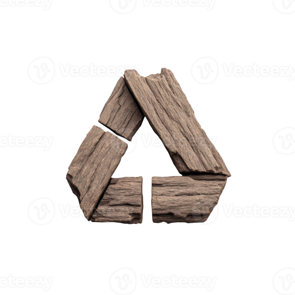 Triangular shape made of textured wooden planks arranged to form geometric design, evoking rustic and natural aesthetic. wood appears weathered, adding character and depth png