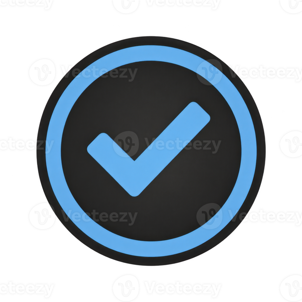 Blue checkmark icon is centered within circular transparency background, symbolizing approval or confirmation. design is simple and modern, with focus on clarity and recognition png