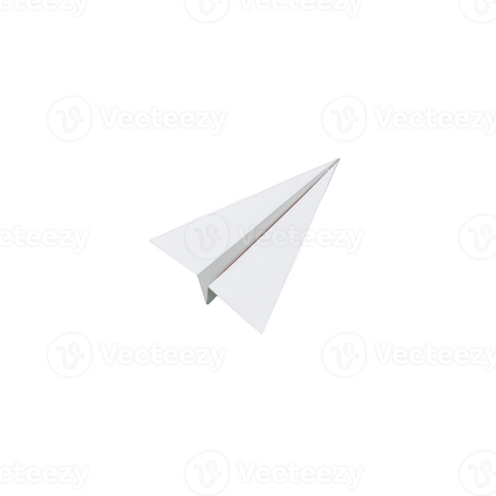 Simple white paper airplane is isolated on plain background, showcasing its sleek and minimalist design. paper plane is folded neatly, highlighting its aerodynamic shape png