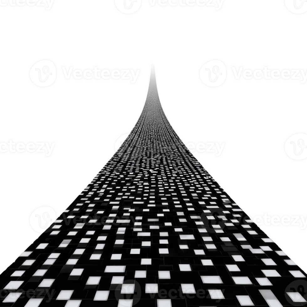 Futuristic digital pathway extends into distance, composed of glowing squares on transparency background, creating sense of depth and infinity png