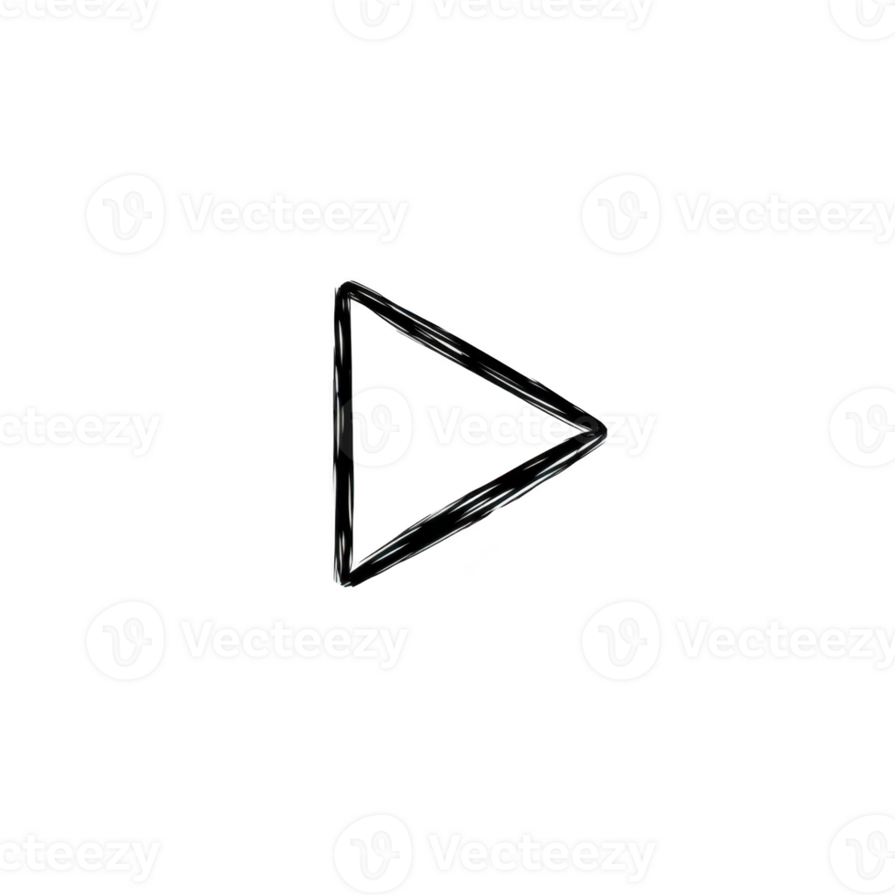 Simple black hand drawn play button icon on transparent background, symbolizing media playback or start. sketchy style adds casual and artistic touch png