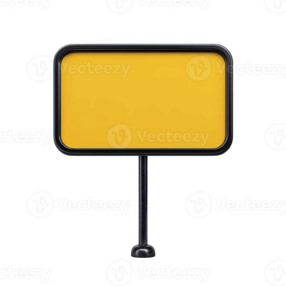 Blank yellow rectangular sign with black border and stand, isolated on transparency background. sign is simple and can be used for various purposes such as labeling or decoration png