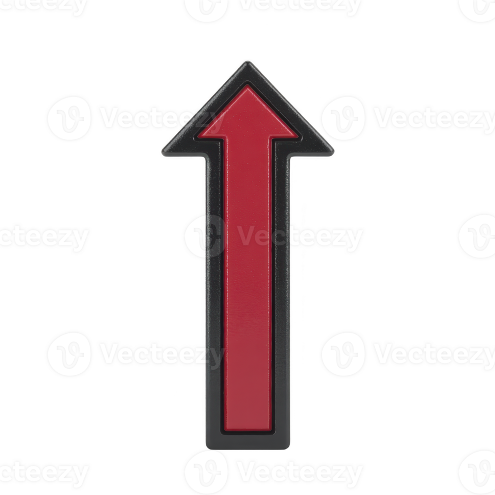 Bold red arrow pointing upwards with black outline, symbolizing direction or progress. arrow is isolated on transparency background, emphasizing its shape and color png