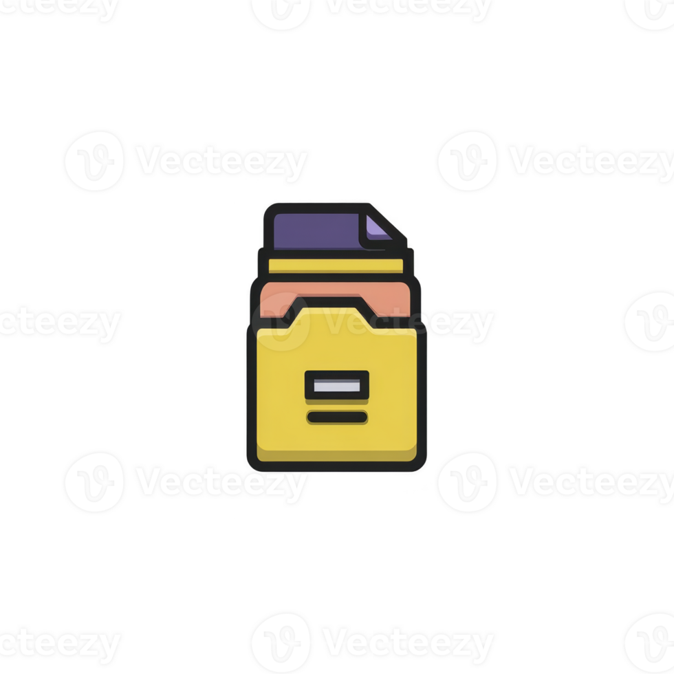 This features colorful, stylized icon of file folder with document inside, set against transparent background. folder is yellow with purple tab, conveying sense of organization and efficiency png
