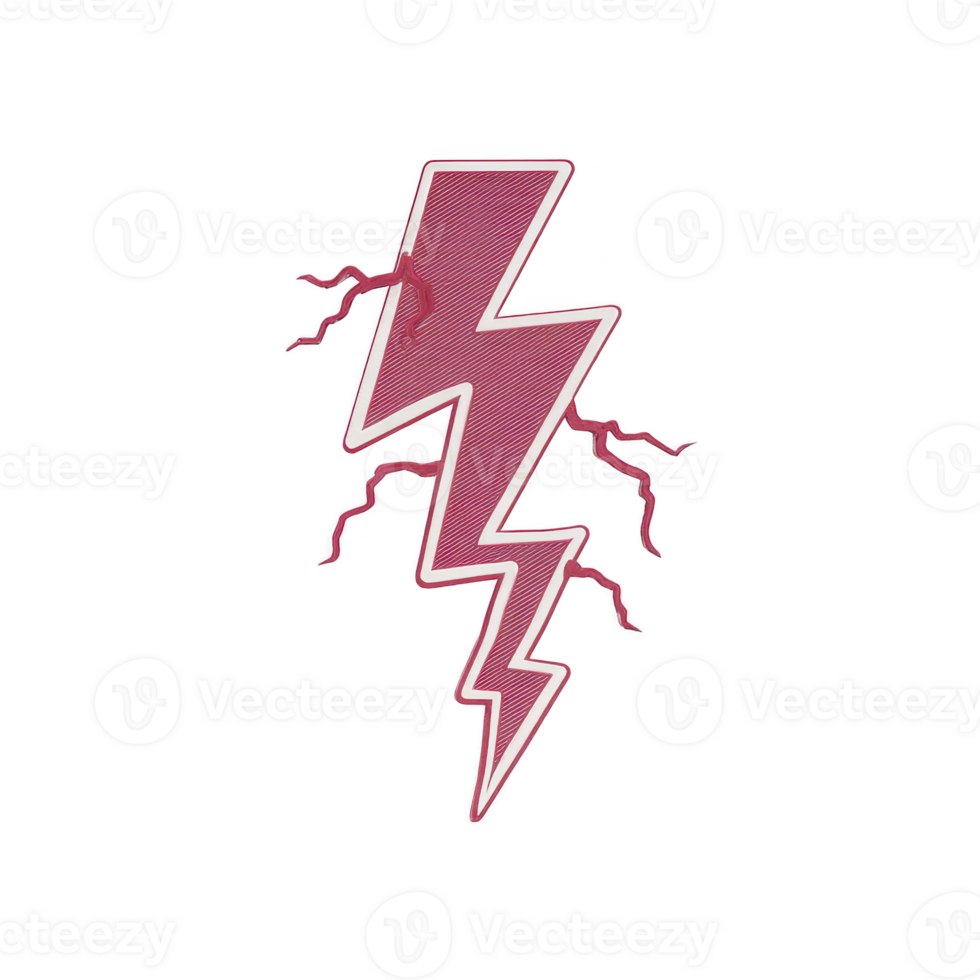 Stylized red lightning bolt with jagged edges and textured pattern, set against transparent background, conveys energy and power png