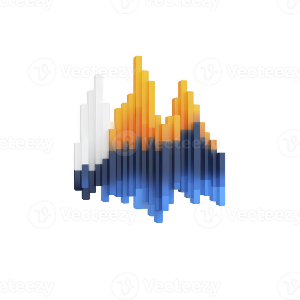 3D abstract bar graph with vertical bars in white, orange, and blue, creating dynamic and modern visual effect. design is isolated on transparent background png