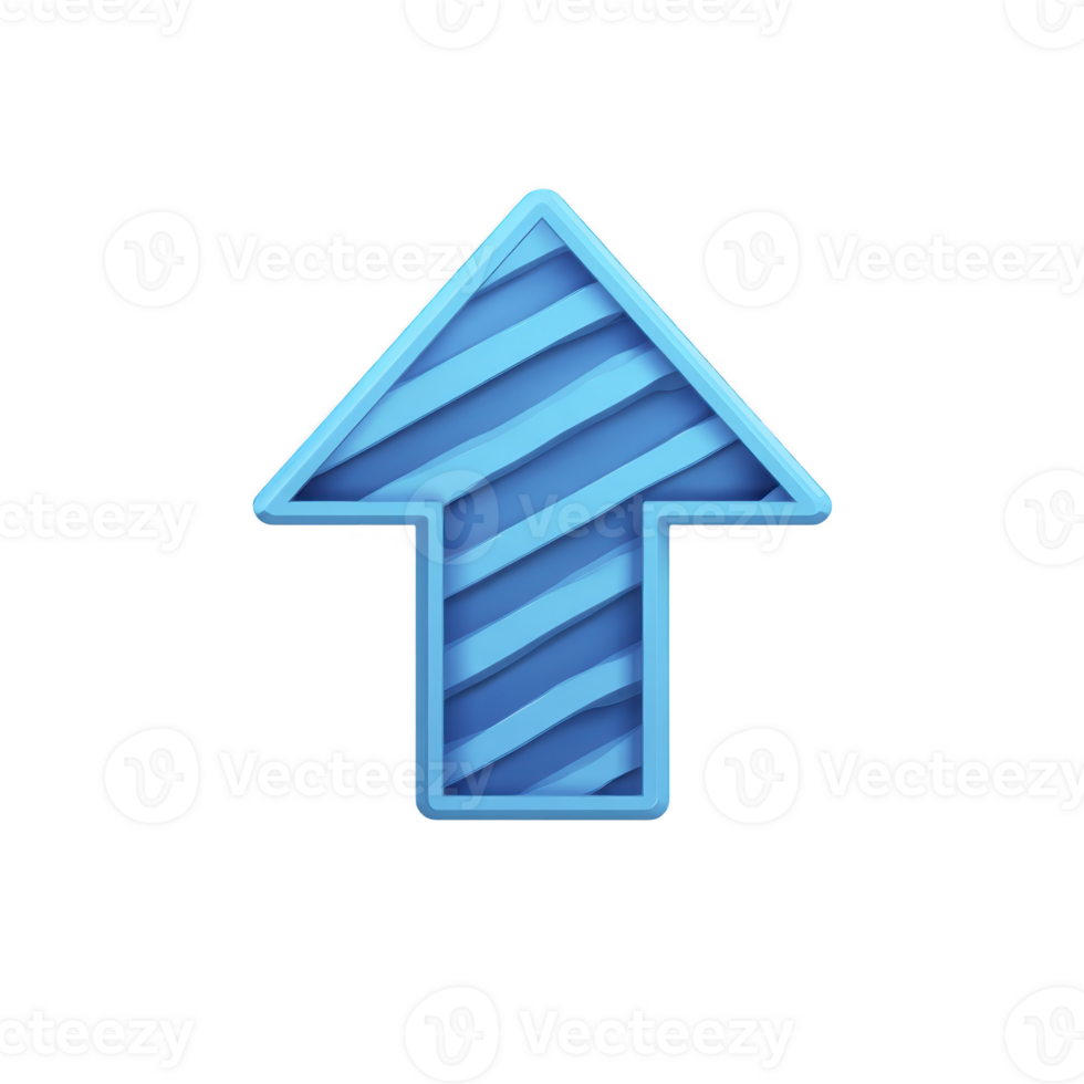Blue 3D arrow pointing upwards with striped pattern, symbolizing direction or progress. design is modern and eye catching, suitable for digital interfaces or presentations png