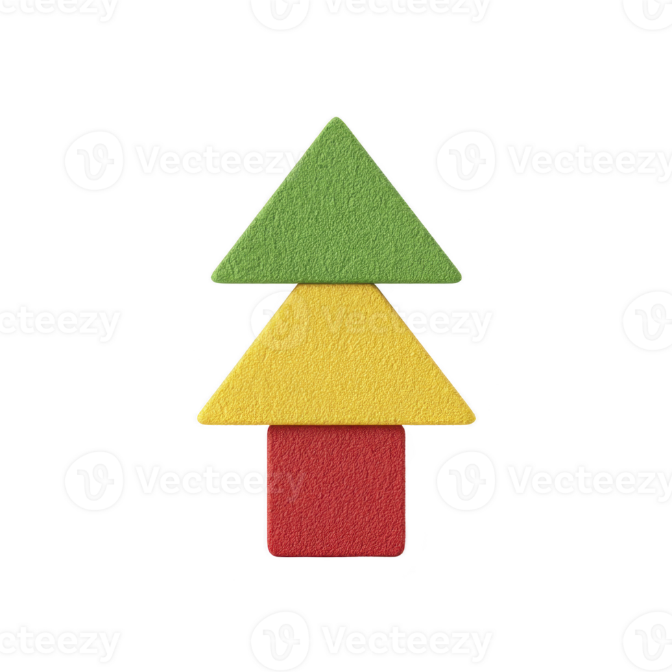 coloré géométrique formes arrangé dans arbre comme structure, avec vert Triangle sur haut, Jaune Triangle dans milieu, et rouge rectangle à base png