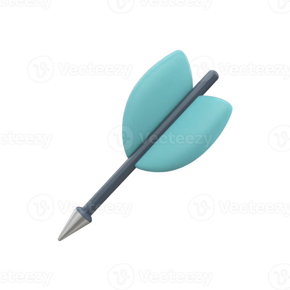 3D illustration of blue dart with sleek design and metallic tip, featuring two fins for stability. dart is isolated on transparency background, showcasing its modern and minimalistic style png