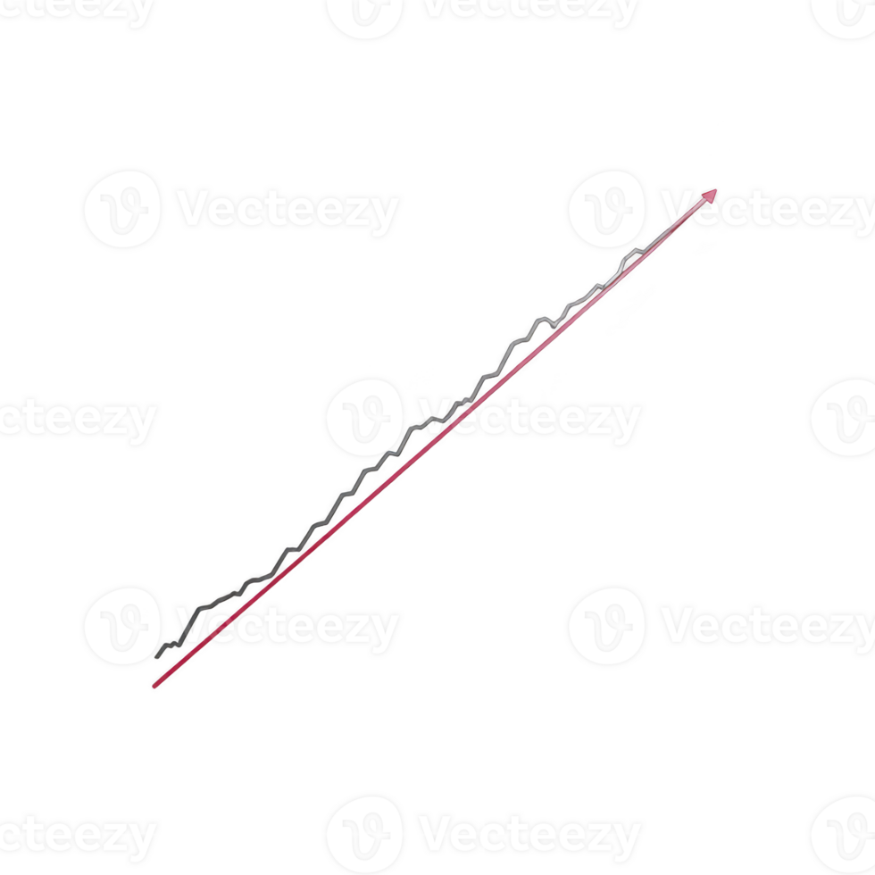 Red and black line graph with jagged trend line represents data analysis or financial growth. graph is set against transparent background, emphasizing upward trajectory png