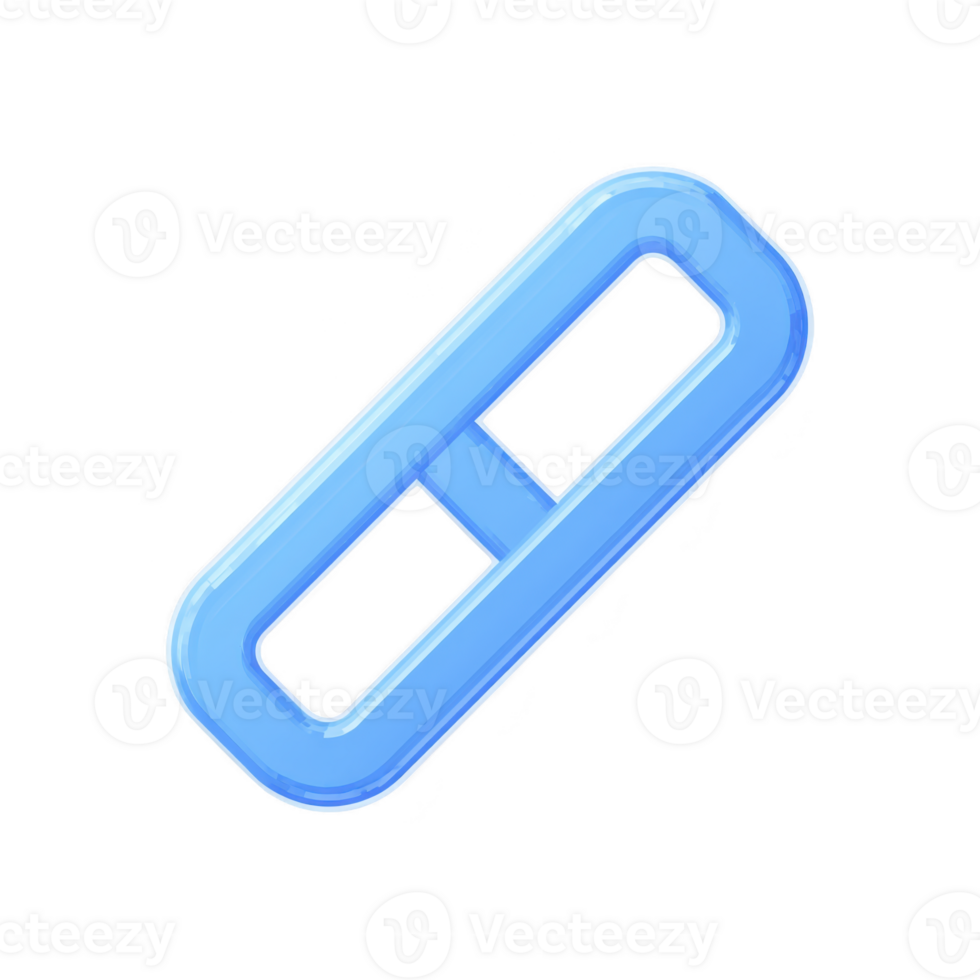 Blue, glossy, 3D rendered link icon with modern design, symbolizing connectivity and digital communication. icon features rectangular shape with rounded edges and central dividing line png