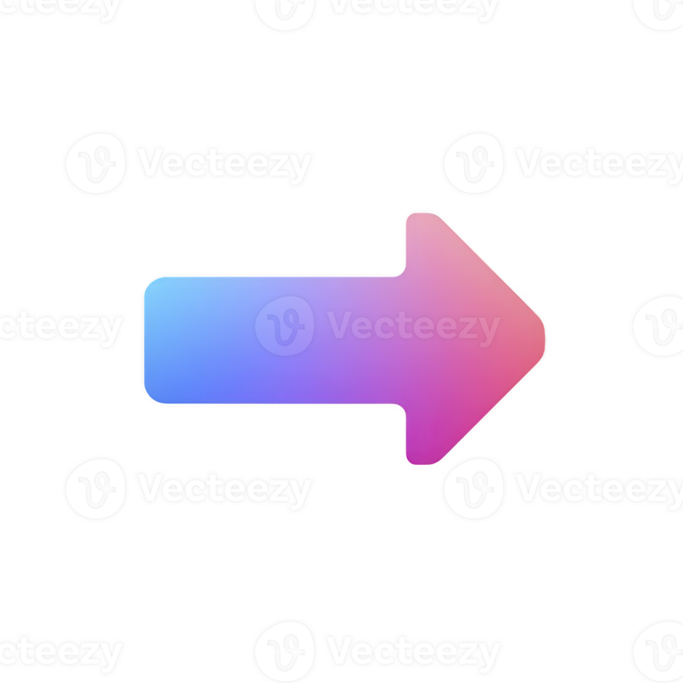 Gradient arrow icon with smooth transition from blue to pink, symbolizing direction or movement. vibrant colors create modern and dynamic feel png