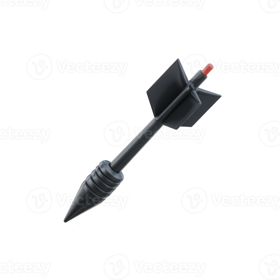 Black dart with pointed tip and red end, designed for precision in dart games. dart features sleek body and stabilizing fins, ideal for competitive or casual play png