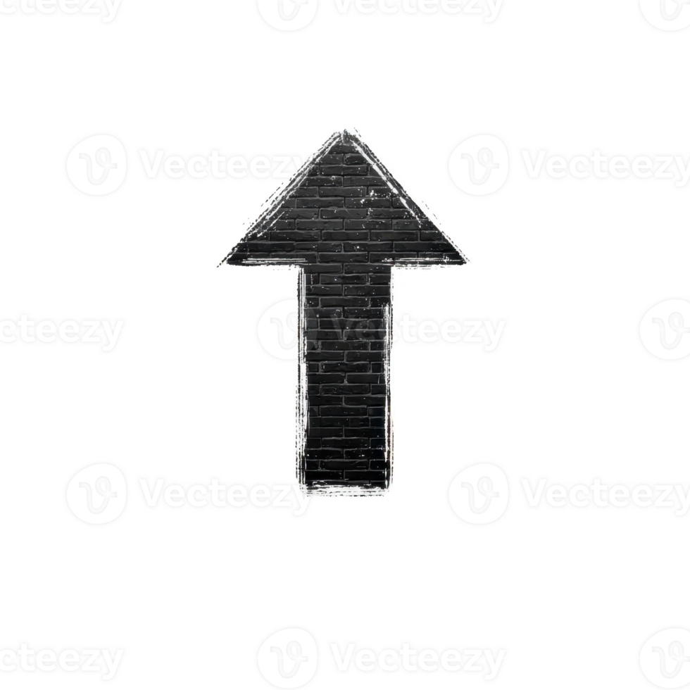 Textured black arrow pointing upwards with brick pattern on transparent background. arrow has rough, sketch like appearance, giving it hand drawn feel png