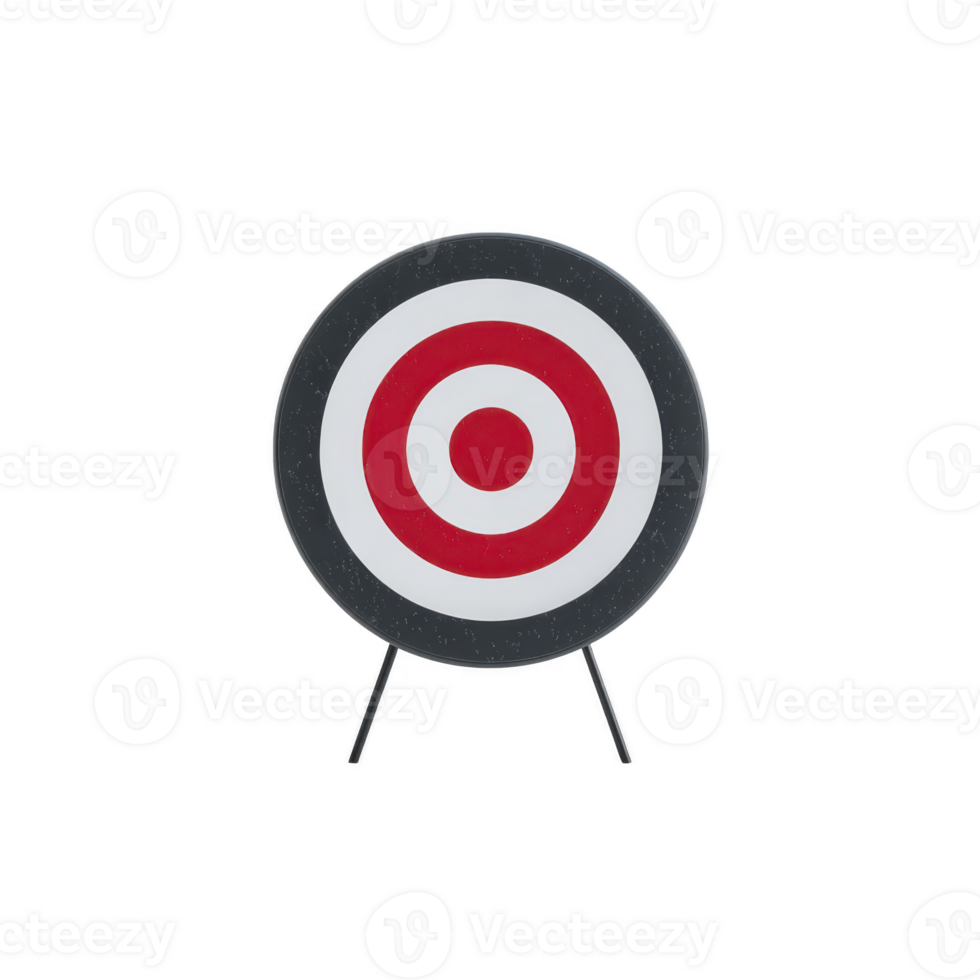 Round target with concentric red and white circles stands on black tripod, symbolizing precision and focus. target is isolated on transparency background png