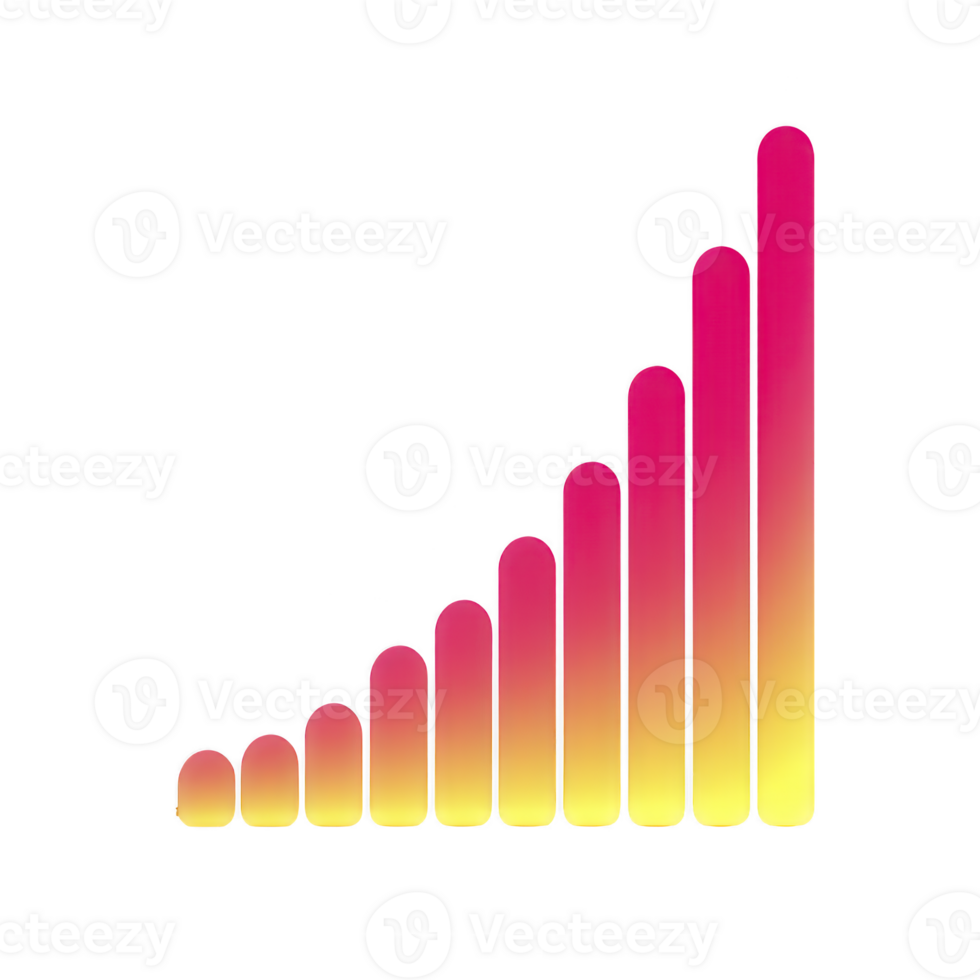 colorato pendenza bar grafico con crescente verticale barre, simboleggiante crescita e progresso. barre transizione a partire dal giallo a base per rosa a superiore, la creazione di vivace visivo effetto png