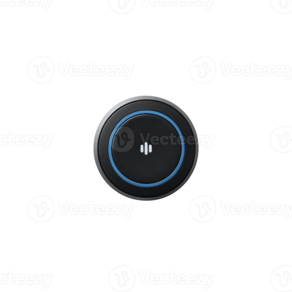 Sleek black smart home device with circular design and blue LED ring, ideal for modern home automation. It features minimalist interface for easy control png