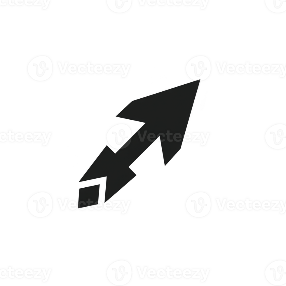 This features black, hand drawn arrow pointing diagonally upward to right, with rough, sketchy style. arrow has dynamic and energetic appearance, suggesting movement or direction png