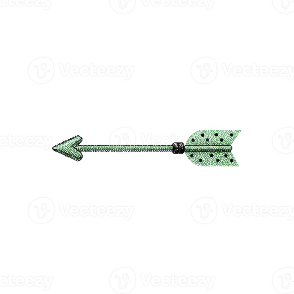 Green arrow with dotted pattern and pointed tip is depicted on transparent background, showcasing simple and playful design png